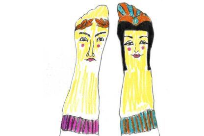 Caesar and Cleo socks hand-illustrated by Alice Holloway